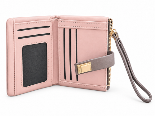 Blush Pink Leaf-Embossed Wristlet Wallet