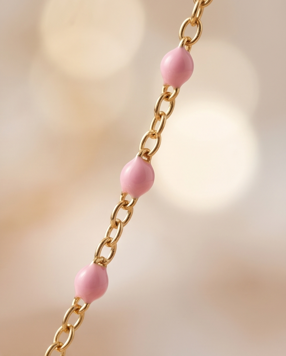 Gold Pink Bead Necklace #23