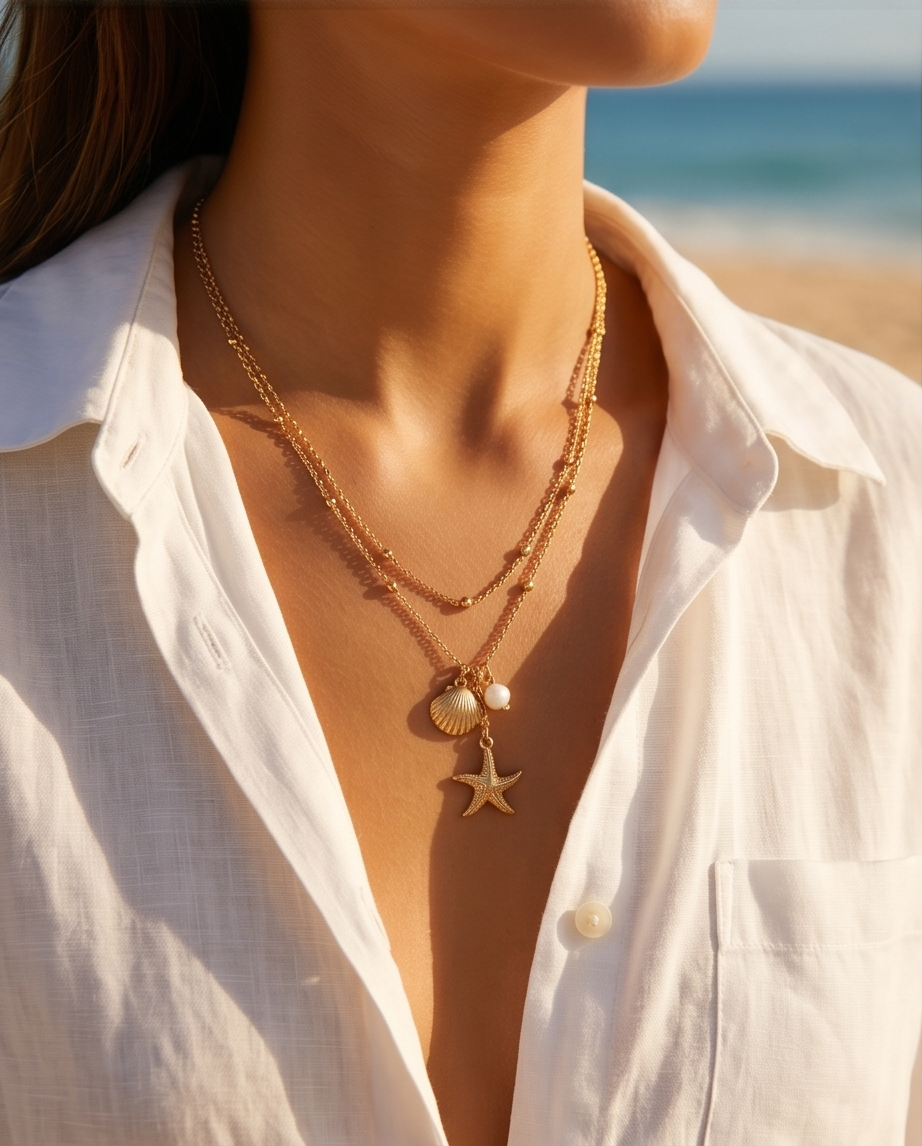 Double-Strand Gold Sea and Pearl Necklace #13