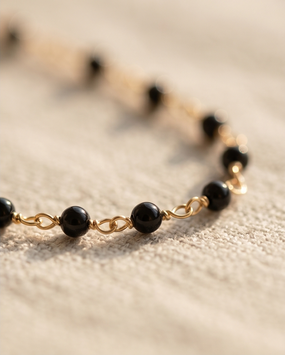 Gold Black Bead Necklace #20