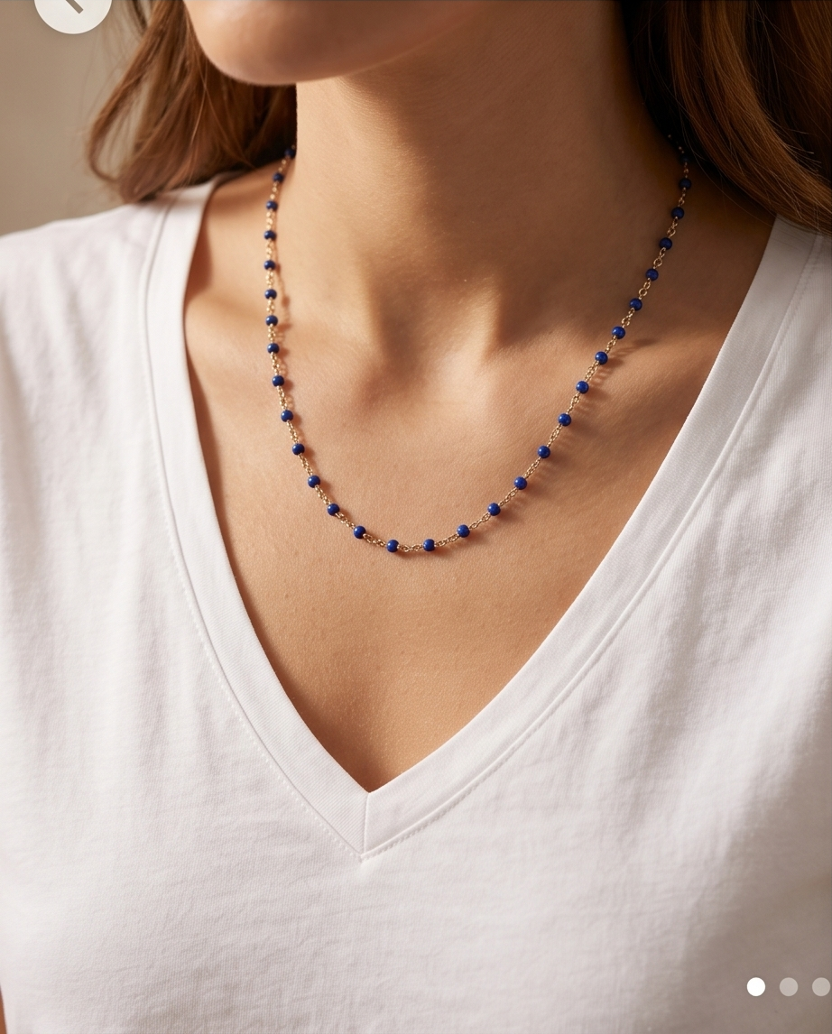 Gold Blue Bead Necklace #21