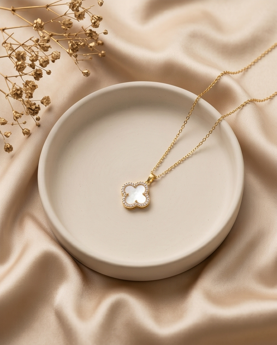 Gold Clover Necklace White #9