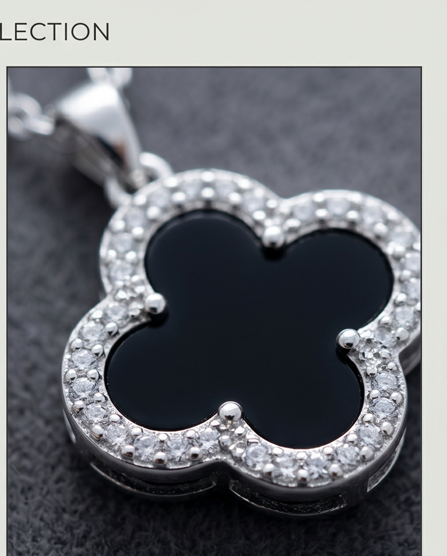 Silver Black Clover Necklace #12