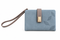 Dusty Blue Leaf-Embossed Wristlet Wallet