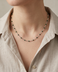 Silver Dark Green Bead Necklace #26