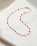 Gold Bright Pink Bead Necklace #16