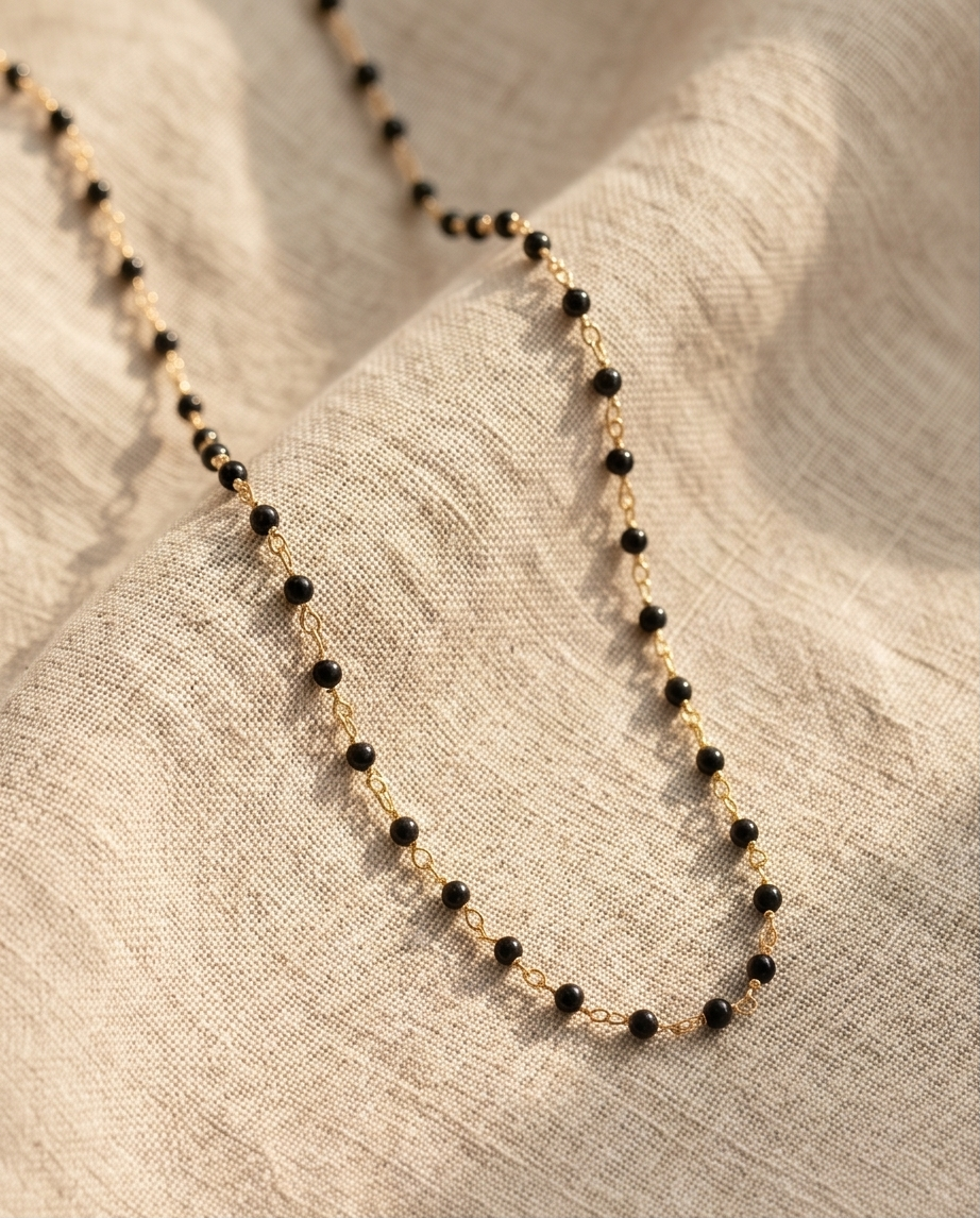 Gold Black Bead Necklace #20