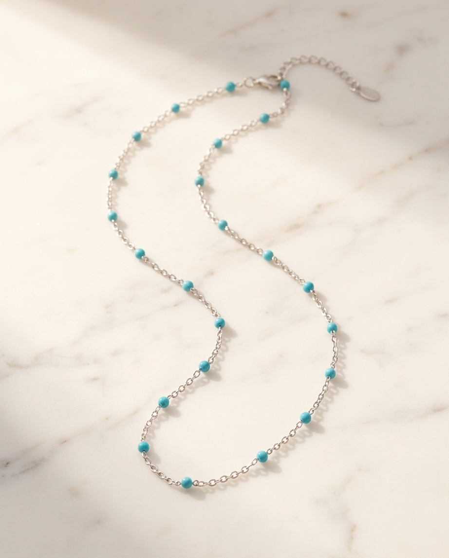 Silver Turquoise Bead Necklace #28
