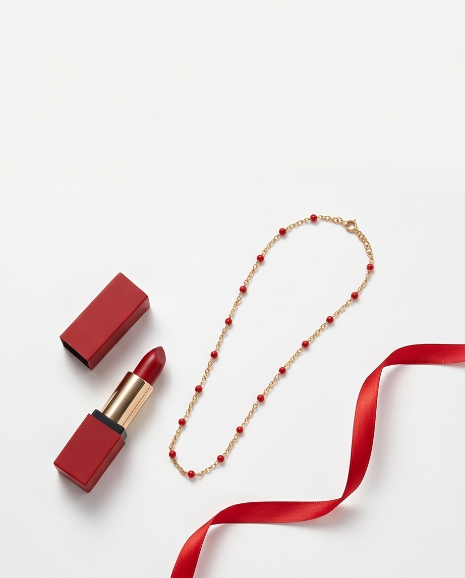 Gold and Red Bead Necklace #24