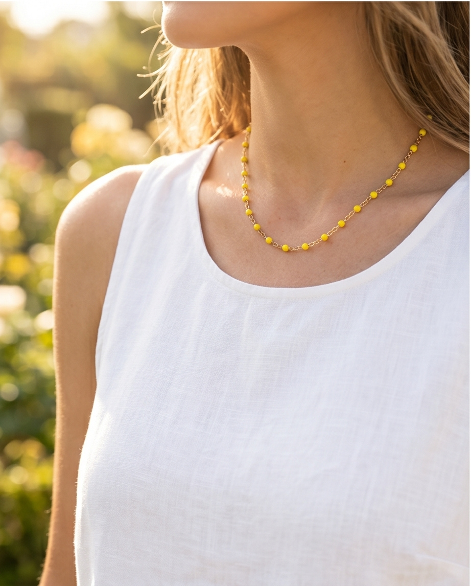 Gold Yellow Bead Necklace #19