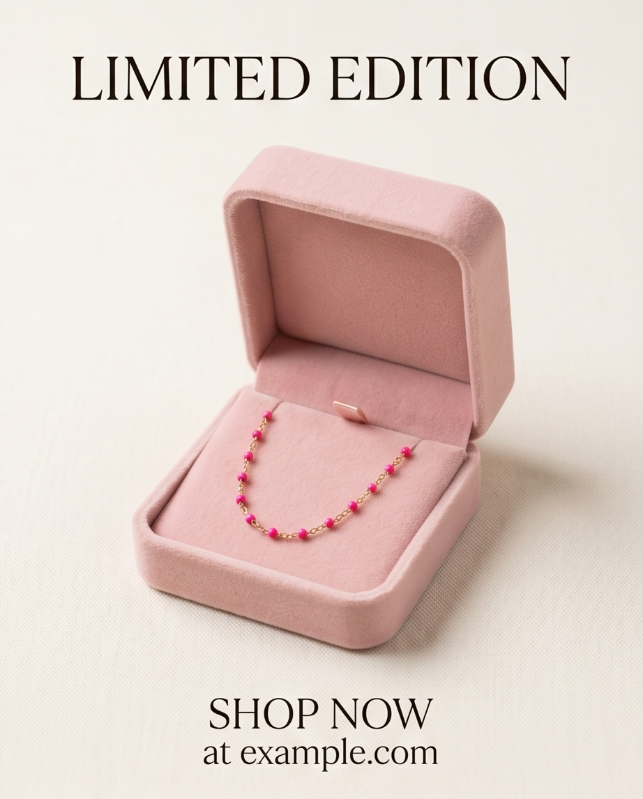 Gold Bright Pink Bead Necklace #16