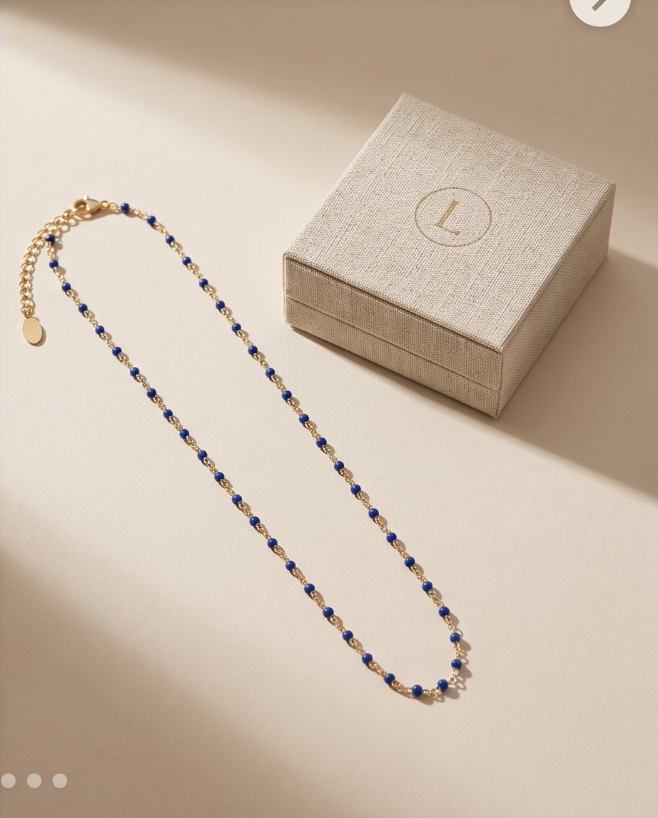 Gold Blue Bead Necklace #21