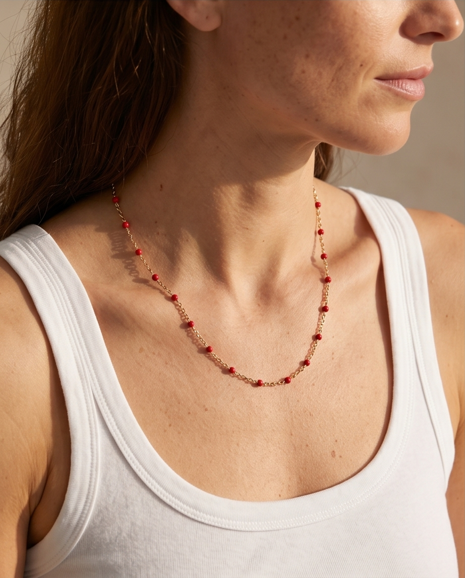 Gold and Red Bead Necklace #24