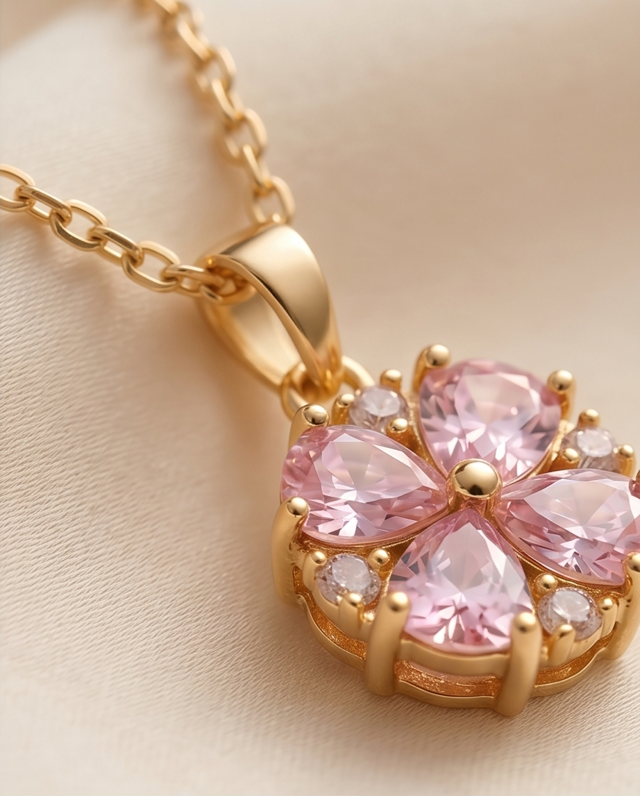 Gold Pink Flower Necklace #51