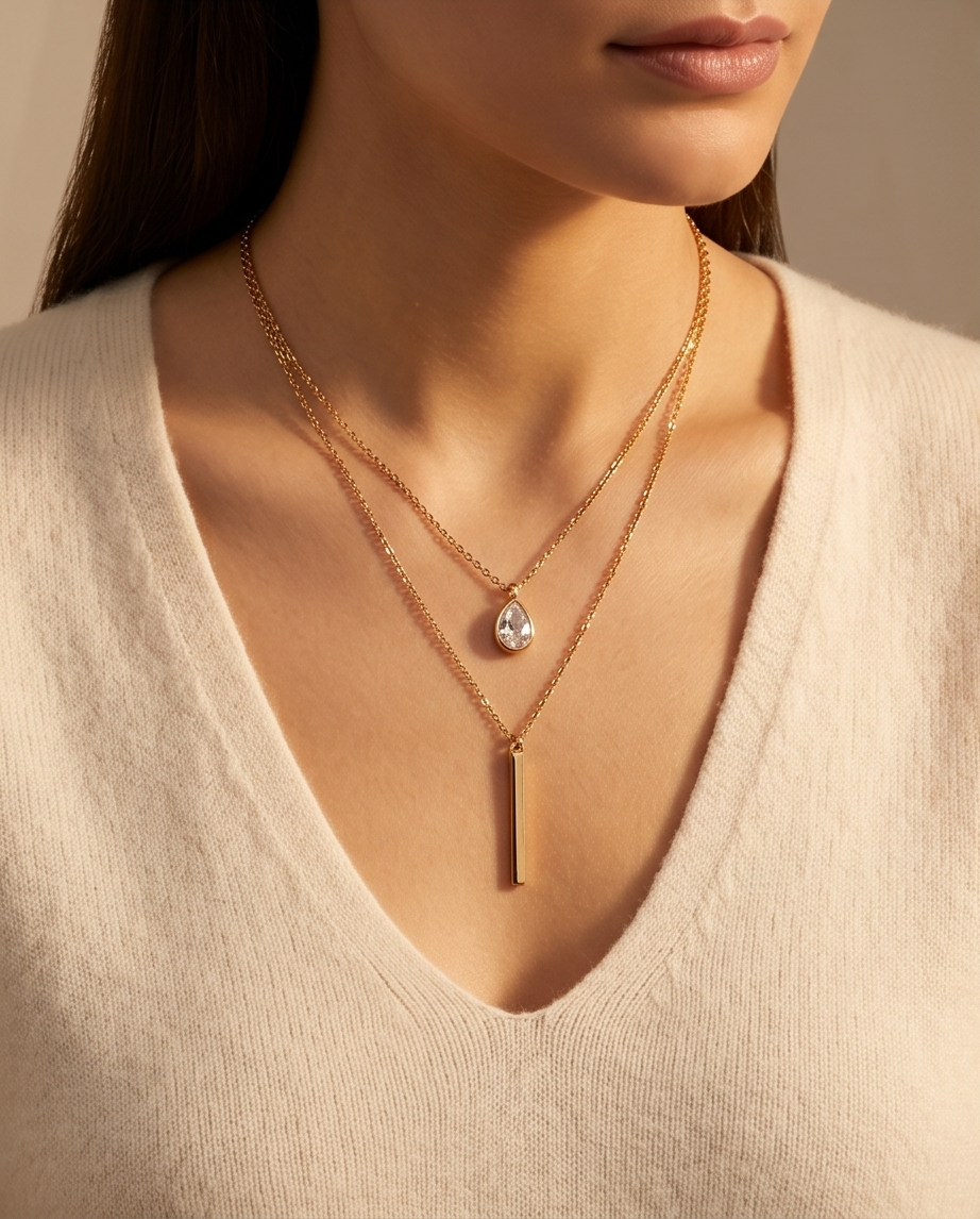 Double-Strand Gold Bar Necklace #3
