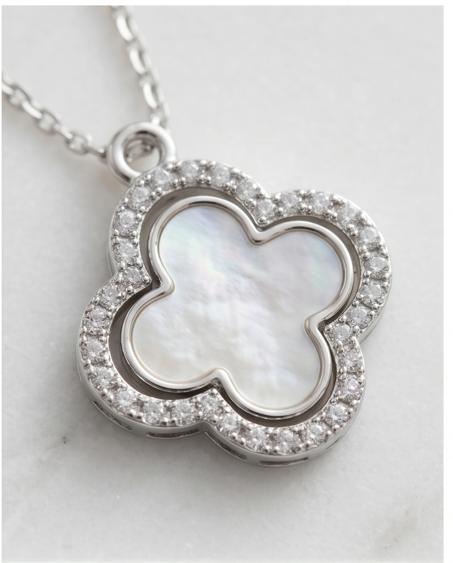 Silver White Clover Necklace #11