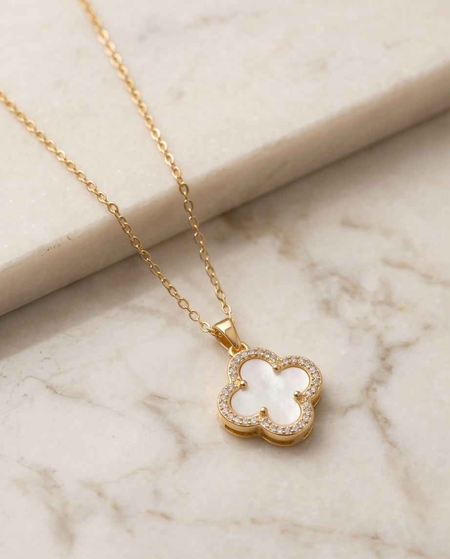 Gold Clover Necklace White #9