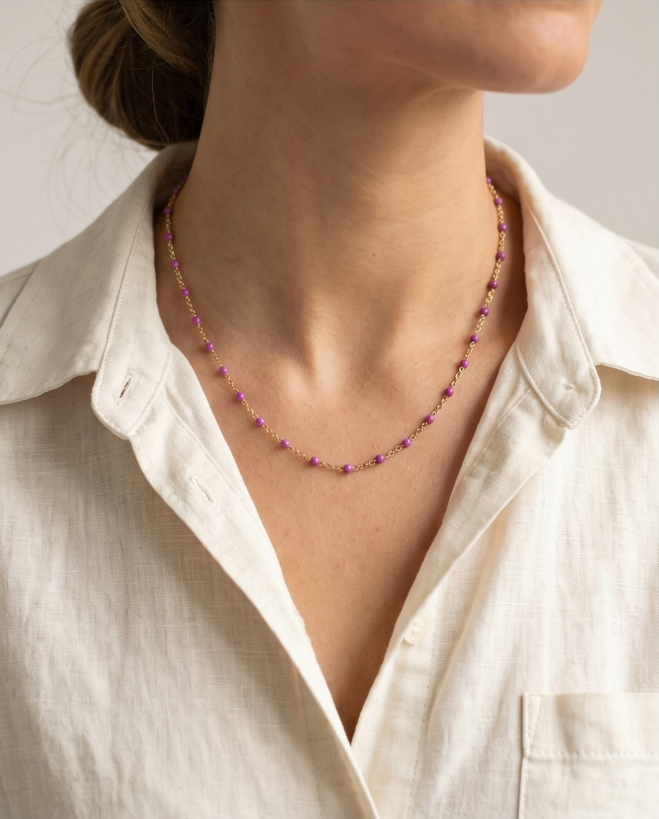 Gold Purple Bead Necklace