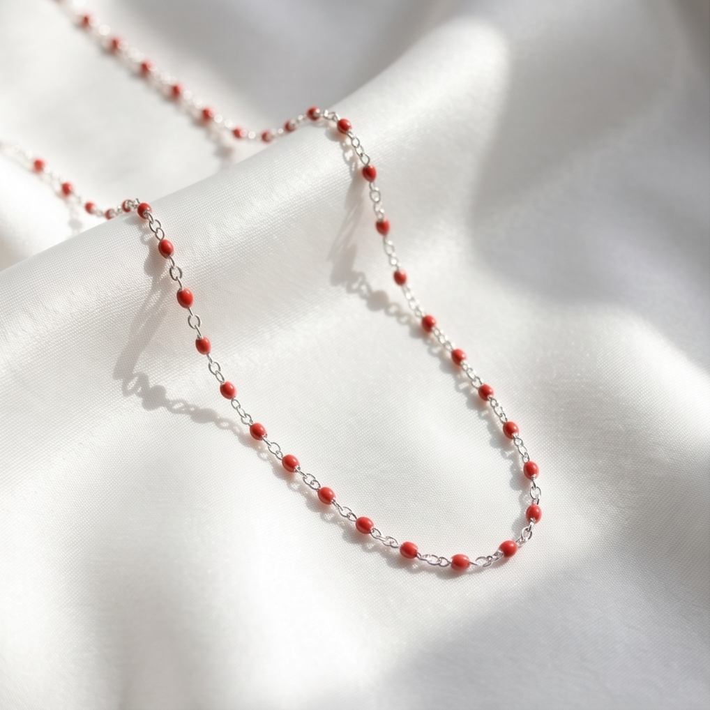 Silver Red Bead Necklace #30
