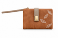 Cognac Brown Leaf-Design Wristlet Wallet